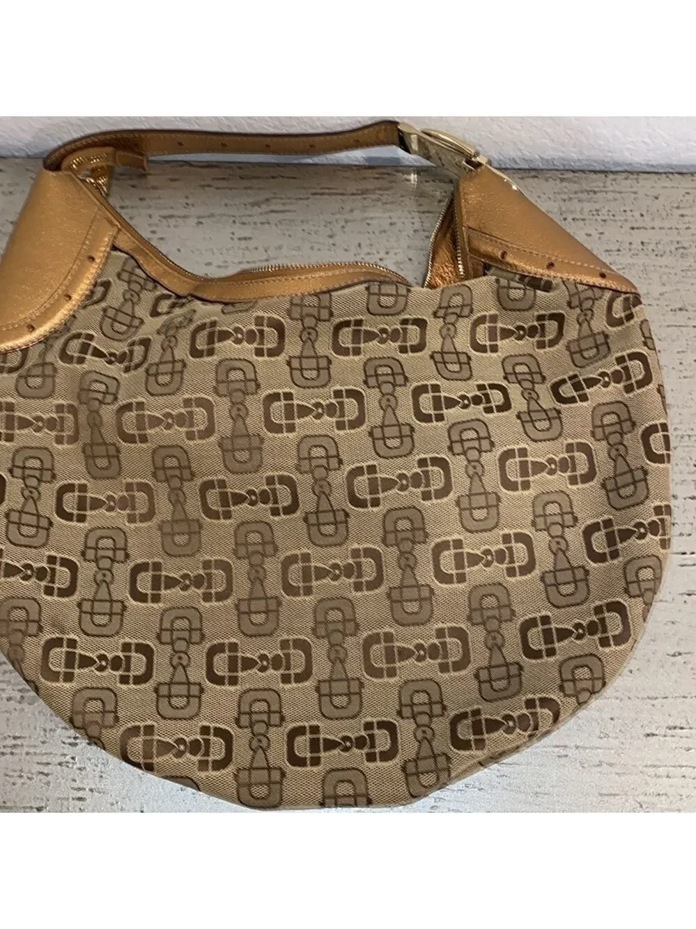 Vintage Gucci Brown Hobo Bag with Iconic Horse Bit Print